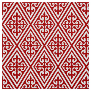 Tecido Damáscara Cruzada Medieval - Vermelho Profundo e B