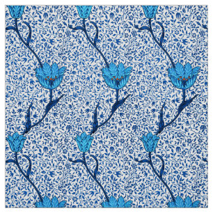 Tecido Damasco da tulipa de Nouveau da arte, azul cobalto