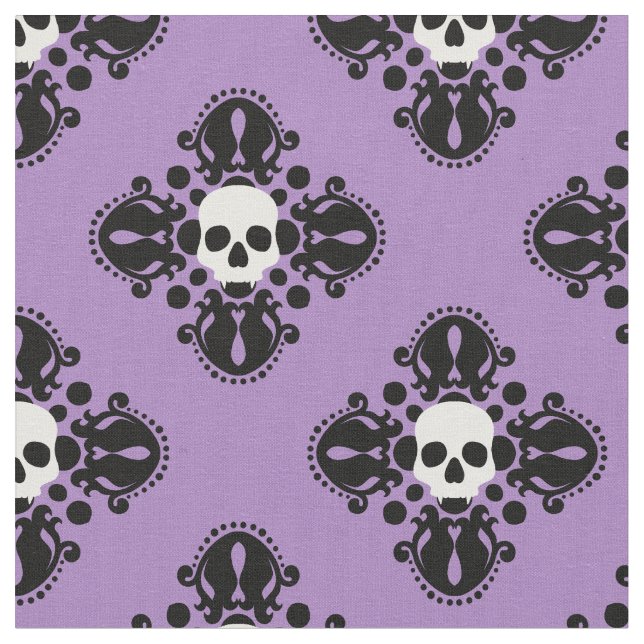 Tecido Damasco de Halloween crânio em roxo (Detalhe)