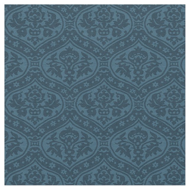 Tecido Damasco de Renascença em Escala Doll, Azul Prussia (Detalhe)