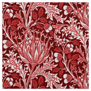 Tecido Damasco de William Morris, obscuridade - vermelho