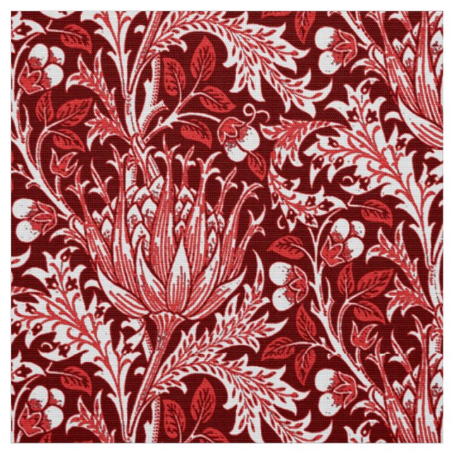 Tecido Damasco de William Morris, obscuridade - vermelho (Modelo)