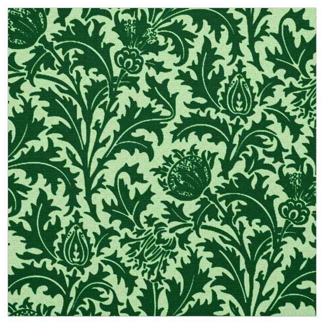 Tecido Damasco do cardo de William Morris, verde (Modelo)