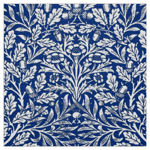 Tecido Damasco floral, azuis cobaltos e branco de Nouveau