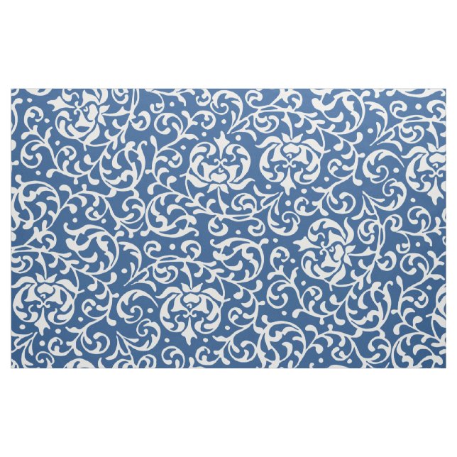 Tecido Damasco floral azul e branco do renascimento (Fat Quarter)