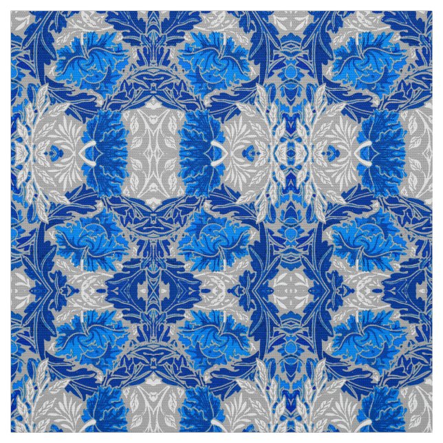 Tecido Damasco Floral, Azul Sapphire e Cinzas (Modelo)