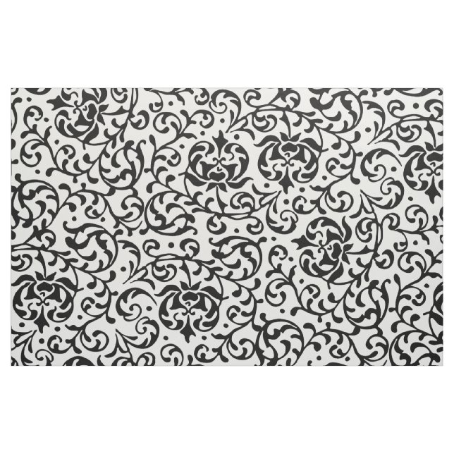 Tecido Damasco Floral Branco e Preto Elegante (Fat Quarter)