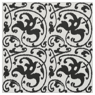 Tecido Damasco floral de Ikat - branco e preto