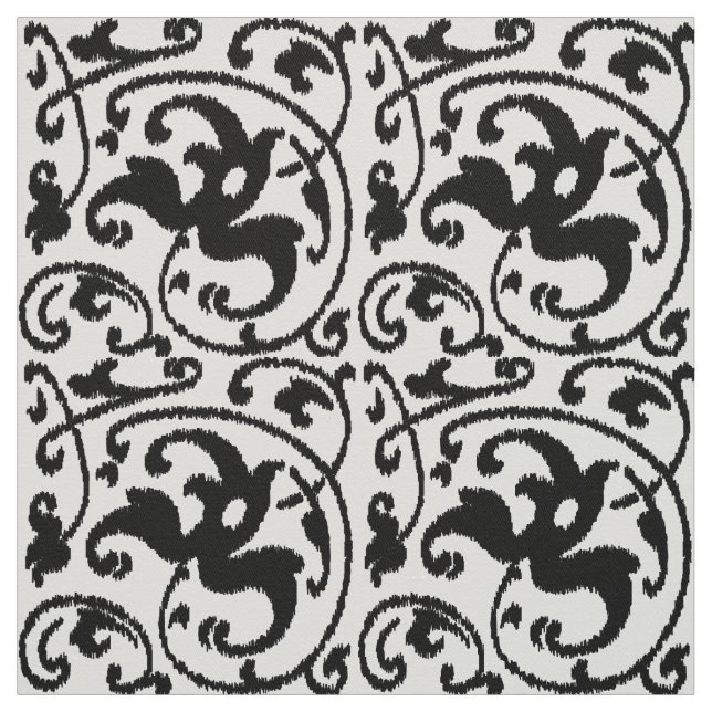 Tecido Damasco floral de Ikat - branco e preto (Modelo)
