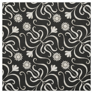 Tecido Damasco Floral Elegante Negro e Cinza Girassol