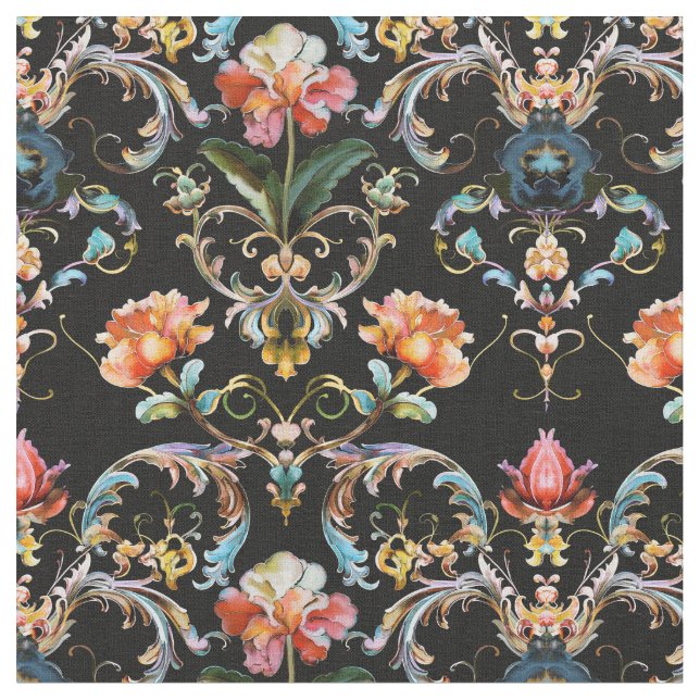 Tecido Damasco floral preto barroco (Detalhe)