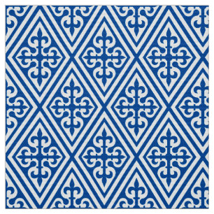 Tecido Damasco transversal medieval - azuis cobaltos e