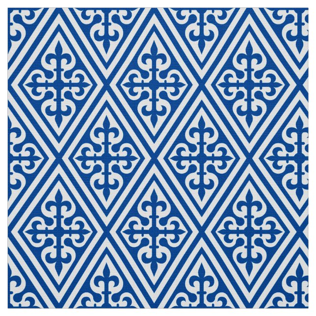 Tecido Damasco transversal medieval - azuis cobaltos e (Modelo)