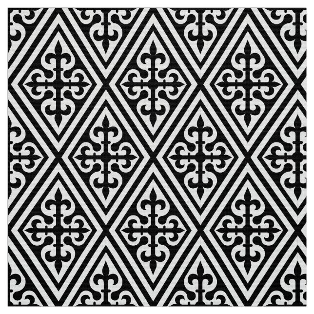 Tecido Damasco transversal medieval - preto e branco (Modelo)