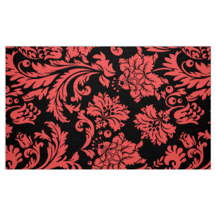 Tecido Damascos De Coral-Vermelho E Preto