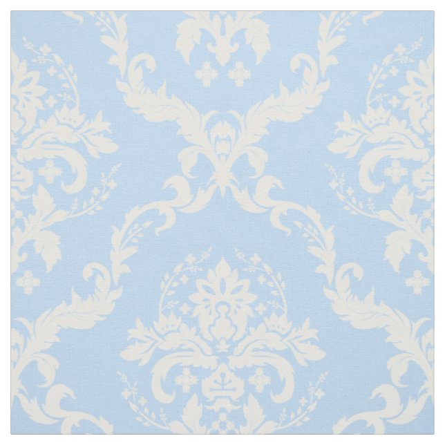Tecido Damascos Florais Brancos Plano de Fundo Azul Claro (Modelo)
