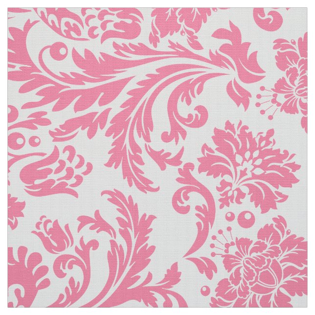 Tecido Damascos Florais Cor-de-Rosa e Branco Elegantes (Modelo)