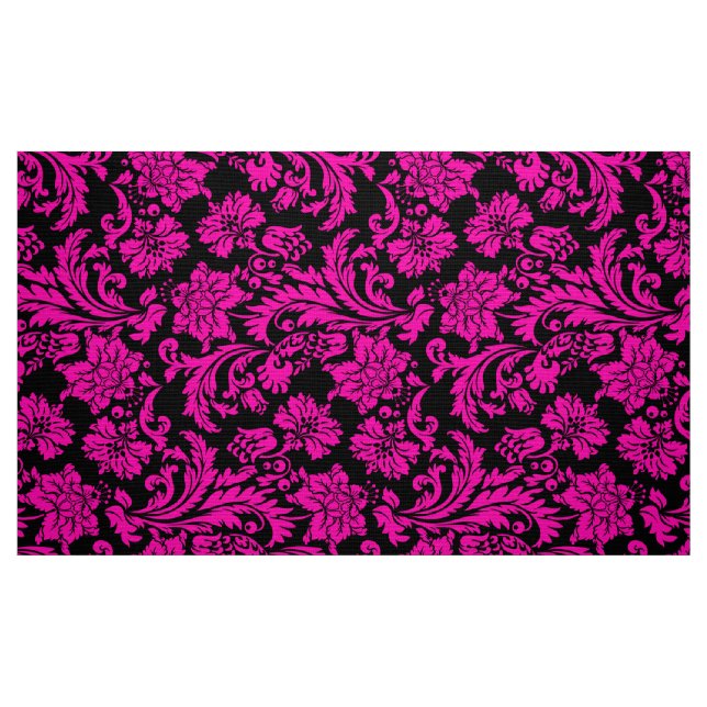 Tecido Damascos Florais Pretos E Rosa Quente (Fat Quarter)