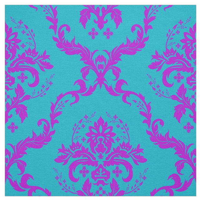 Tecido Damascos Florais, Rosa Quente E Turquesa (Modelo)