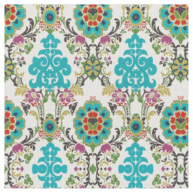 Tecido Damask Floral Patternos Plum Turquoise (Detalhe)