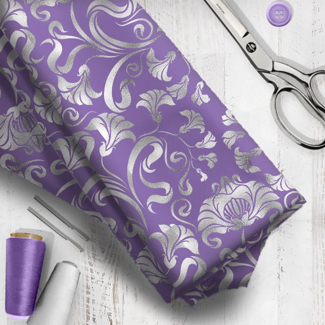 Tecido Damask Floral Shimmer Silver Any Background ID461 (Criador carregado)