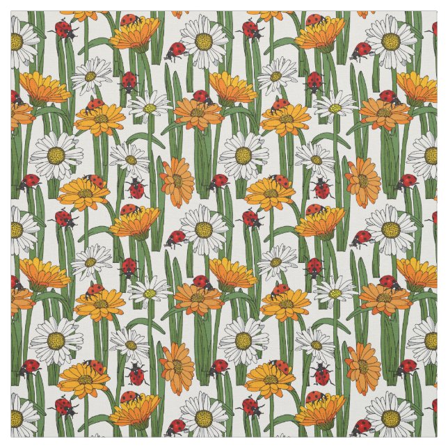 Tecido Damybugs e Flores de Verão Padrão Natural (Modelo)