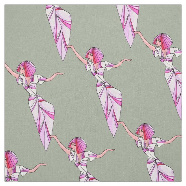 Tecido Dançarina rosa-escura com cabelo rosa (Modelo)