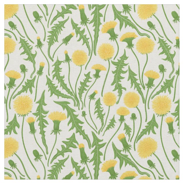 Tecido Dandeliões, verdes, amarelos e brancos (Detalhe)