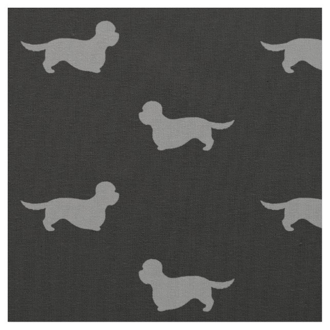 Tecido Dandie Dinmont Terrier Silhouettes Cinzas e Black (Detalhe)