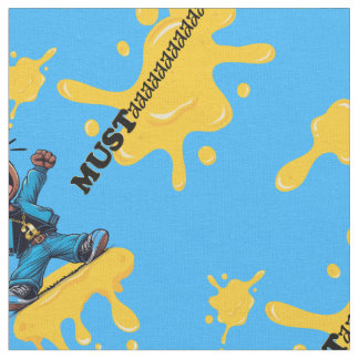 Tecido de algodão azul mostarda pelo quintal