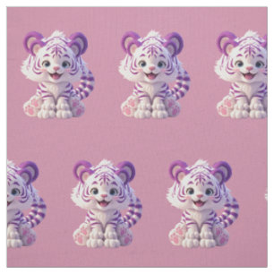Tecido de Algodão de Bebê Tigre Roxo Fofo