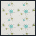 Tecido de algodão penteado Starbursts atômico<br><div class="desc">Este Starbursts atômico icónico penteou starbursts atômicos icónicos das características do teste padrão do tecido de algodão (letras grandes). Isso é direito! A velha escola, o fundo colorido de creme com salpicos do ouro é o contexto perfeito para a turquesa vibrante, o aipo reconfortante, e os círculos coloridos do verde...</div>