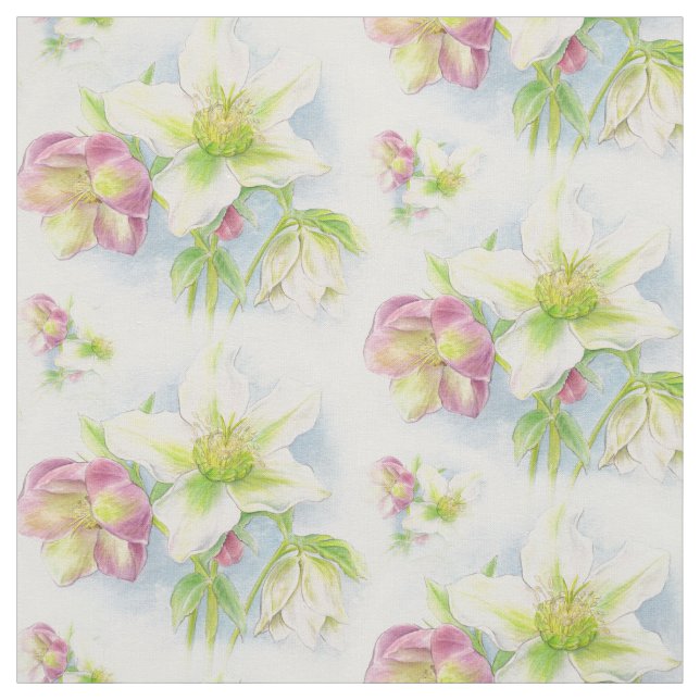 Tecido de aquarela floral de primavera hellebores (Modelo)