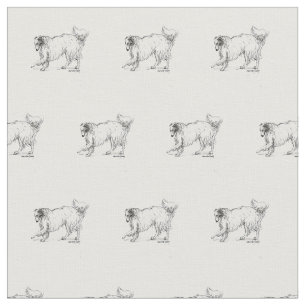Tecido De Arte De Cão Borzoi Ink Sketch