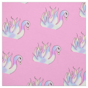 Tecido de Arte Desenhada à Mão do Pastel Swans