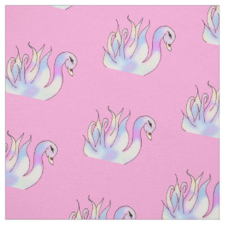 Tecido de Arte Desenhada à Mão do Pastel Swans