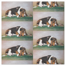 Tecido de Arte do Cão do Basset Hound e Bunny Dog