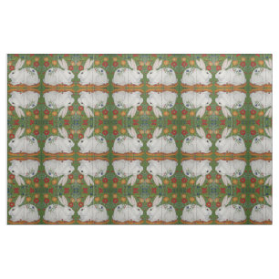 Tecido de Arte Folar Verde do Coelho Branco Invers