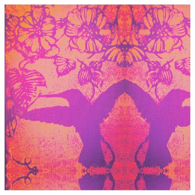 Tecido de Beija-flores Lavanda e Laranja (Detalhe)