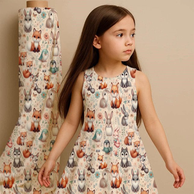 Tecido de Berçário Boho de Aquarela com Raposa da  (Woodland Fox Bunny Watercolor Boho Nursery Fabric)