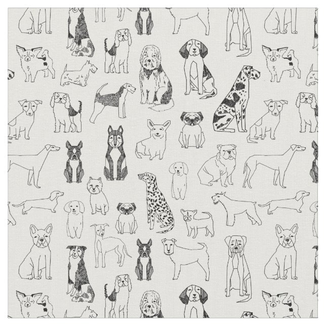 Tecido de cães - cães preto e branco, cães design, (Detalhe)