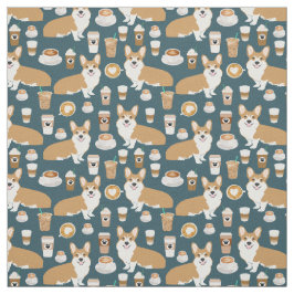 tecido de café Corgi - padrão de córgi