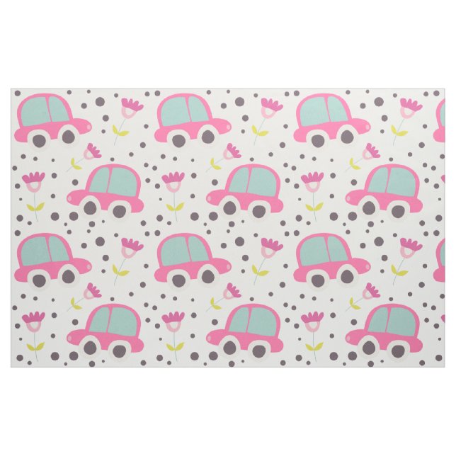 Tecido de Carros e Flores Rosa (Fat Quarter)