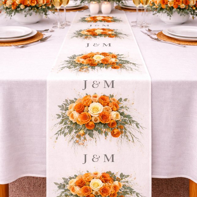 Tecido de casamento floral laranja elegante com mo (Criador carregado)