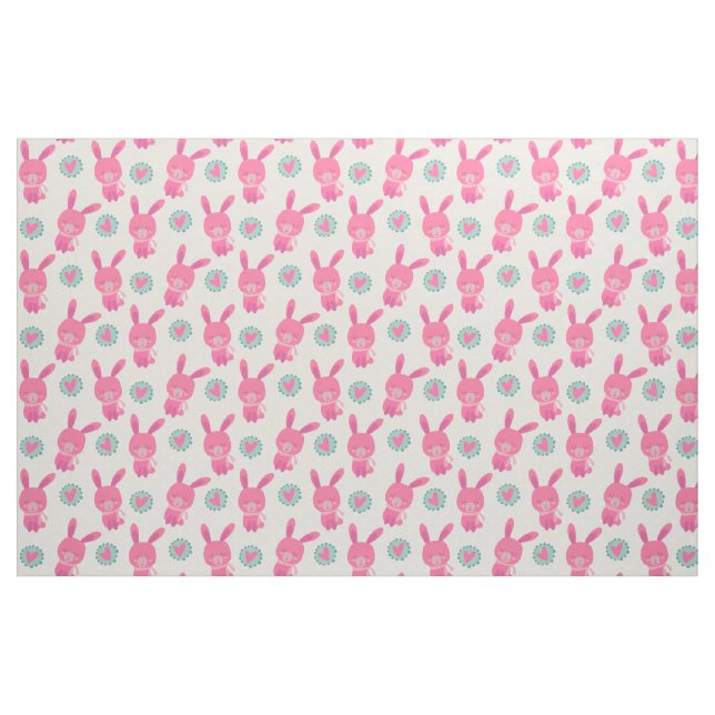 Tecido de coelhos e corações cor-de-rosa (Fat Quarter)