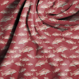 Tecido de Costura Vermelho com Padrão de Peixe Lul