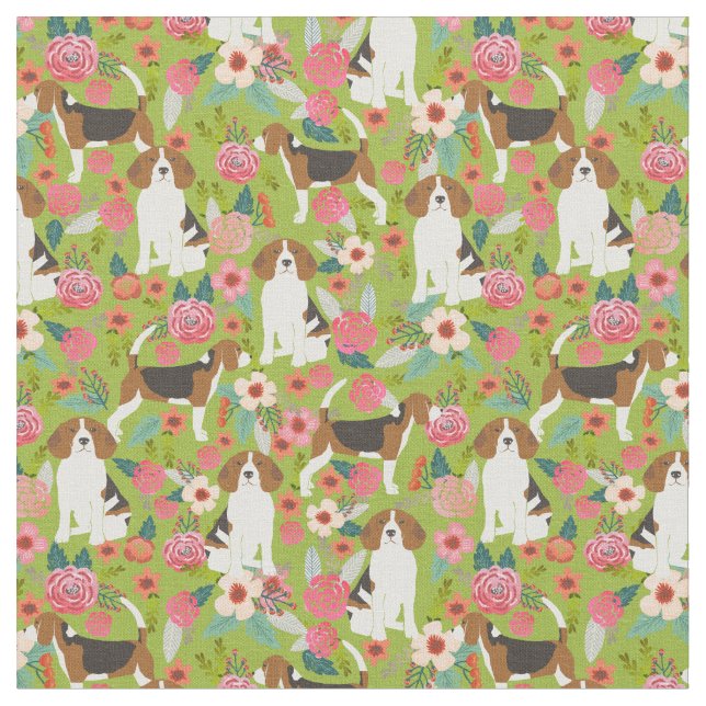 Tecido de Flores de Beagles - Verde (Detalhe)
