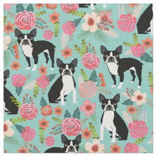 tecido de flores de Boston Terrier - design de tec