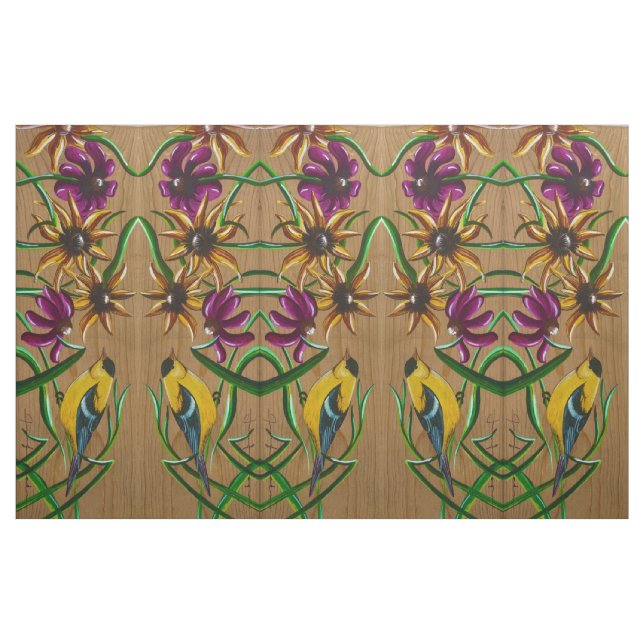 Tecido de Goldfinches e Flores (Fat Quarter)