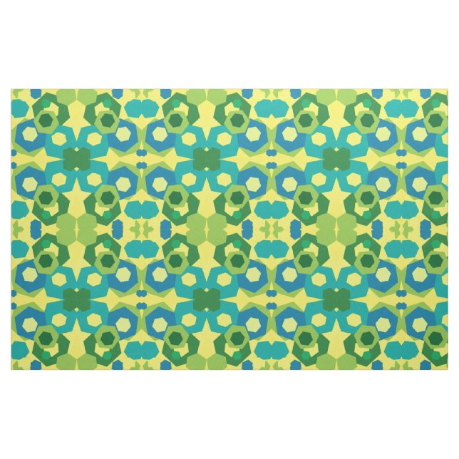 Tecido de Hexágonos Verde Amarelo Azul Turquesa (Fat Quarter)